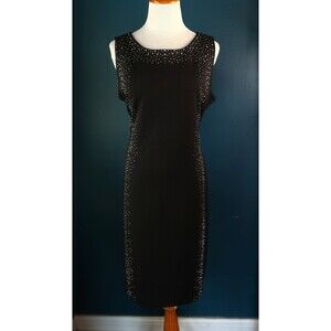 Calvin Klein Black Rhinestone Stretch Sheath Dress Party Hourglass Silhouette XL